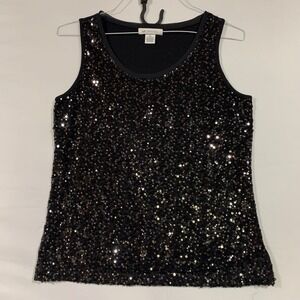 Liz Claiborne Womens Black Sequin‎ Tank Top Sleeveless Party Sparkle Casual L